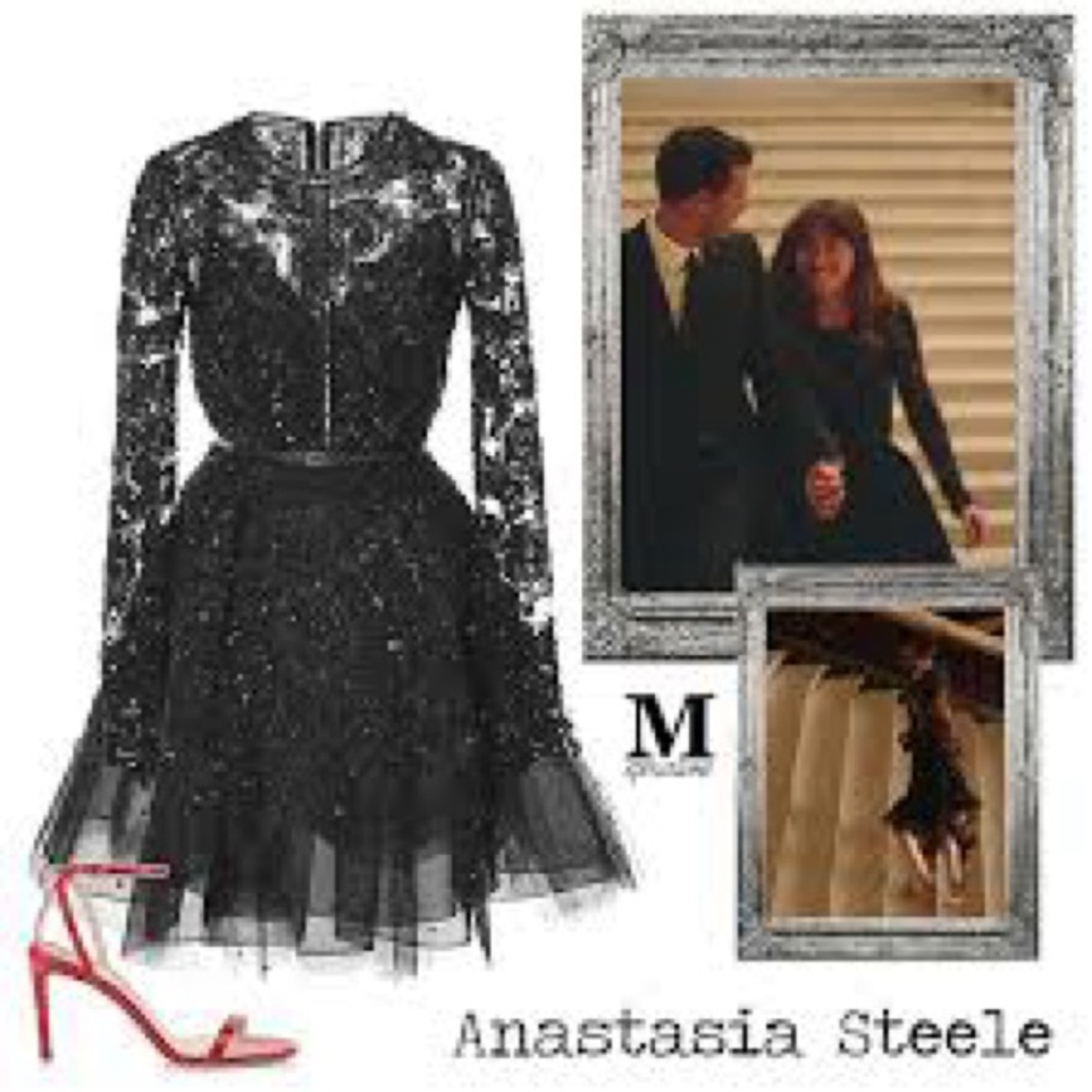 Ellie Saab Black Sequin/Tulle Dress Worn By Dakota Johnson in 50 Shades of Grey